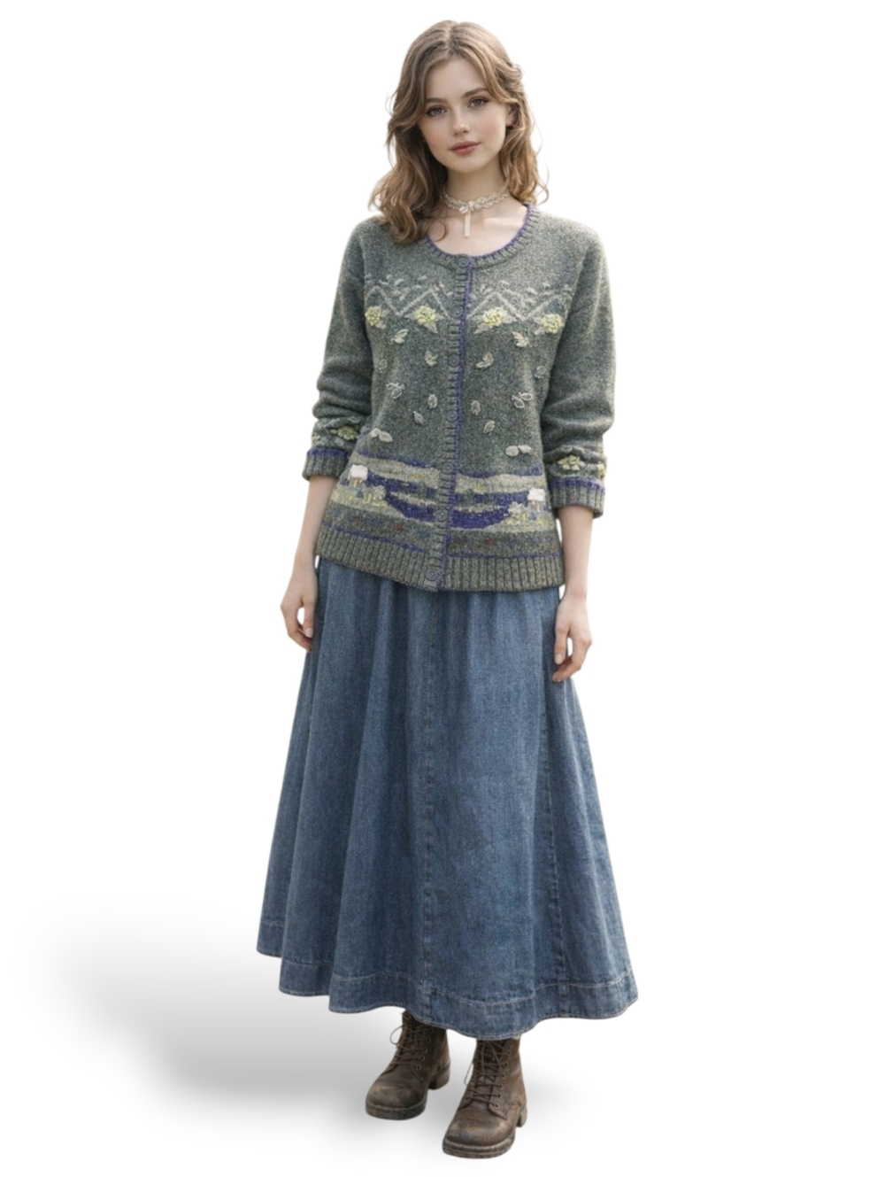 Vintage Scenic Cottagecore Wool Cardigan Houses Popcorn Knit S - Picture 7 of 7